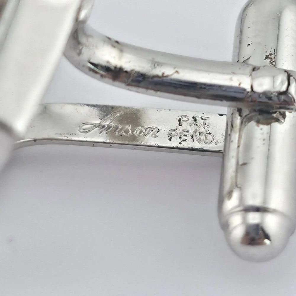 Vintage 80 Yr Old ANSON Cufflinks Genuine Pearl 925 Sterling Silver Geometric
